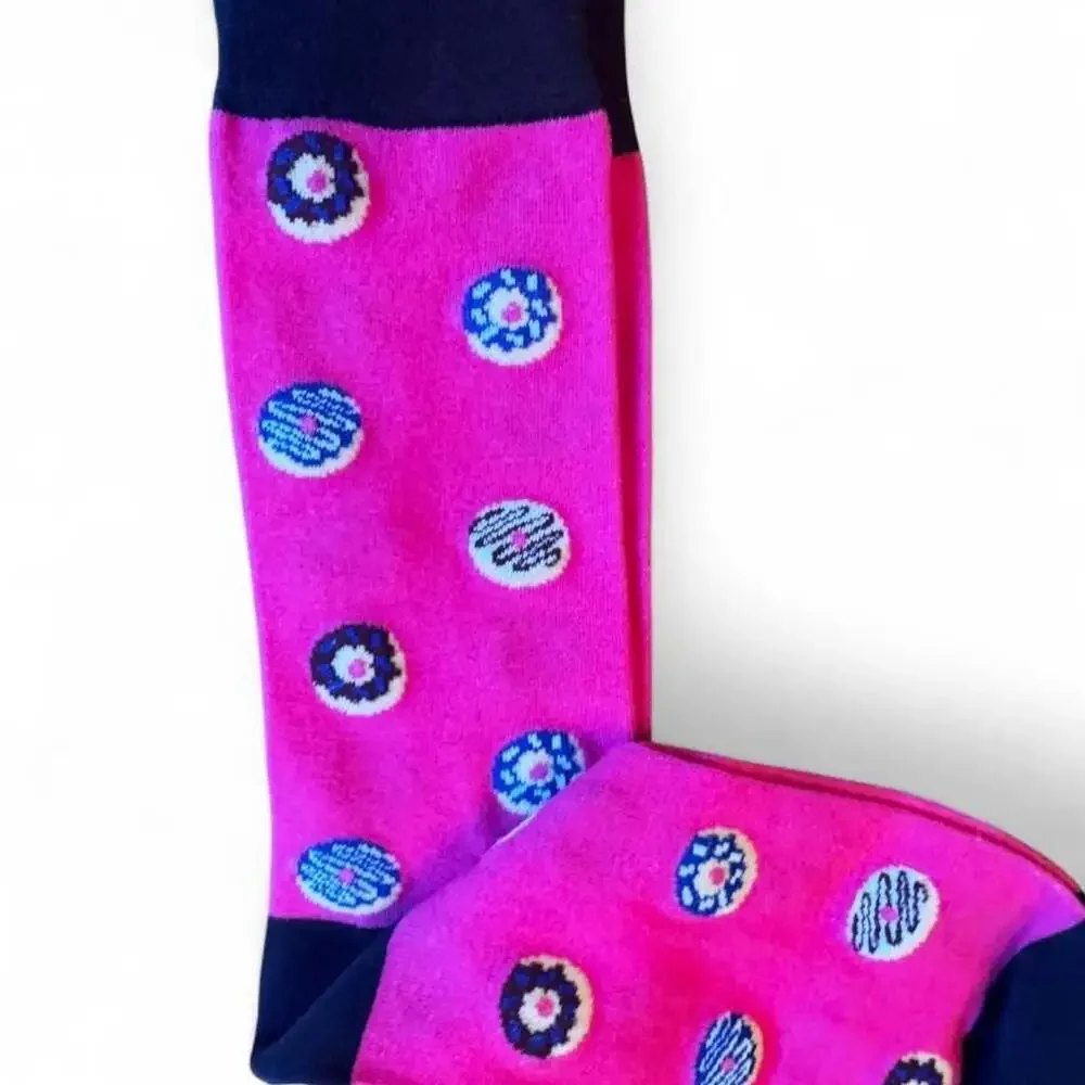 Donut Print Crew Socks Pink and Black
